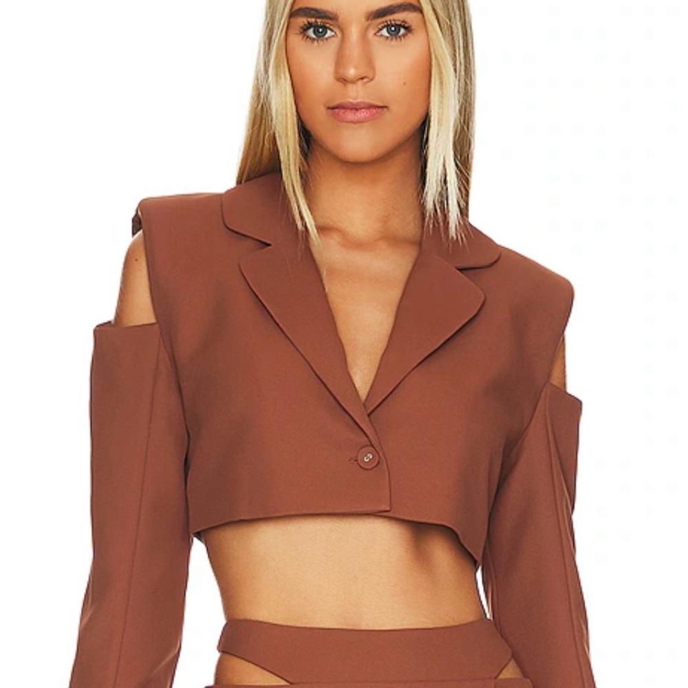 For Love And Lemons Brown Cropped Blazer Top